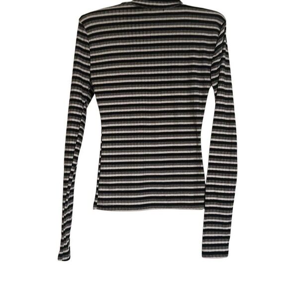 RUE21 Gray Black Striped Mock Neck Ribbed Long Sleeve Pullover Tee Ladies XS - Picture 2 of 9